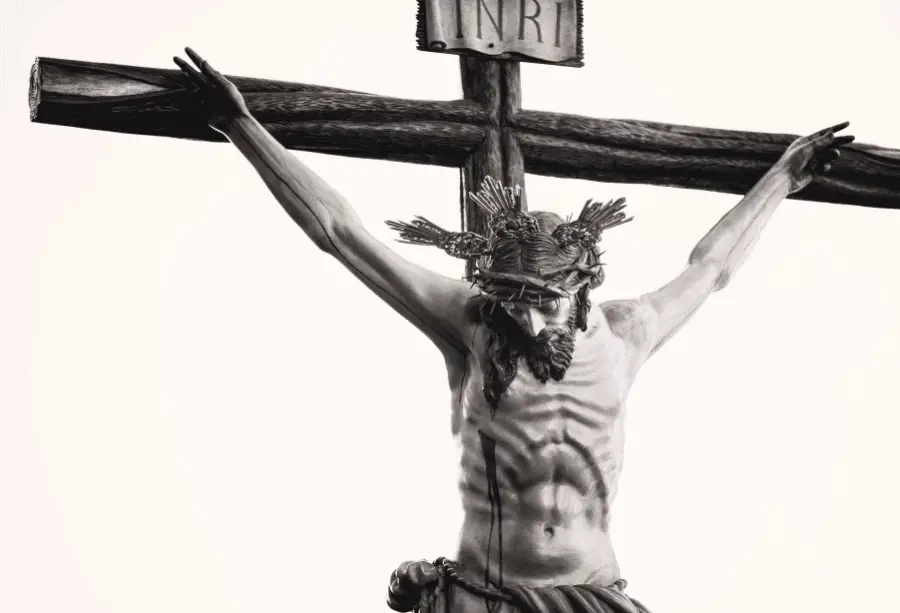 Black And White With White Background Of Jesus Christ Hanging On The Cross