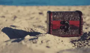 Treasure Chest On The Beach Sand