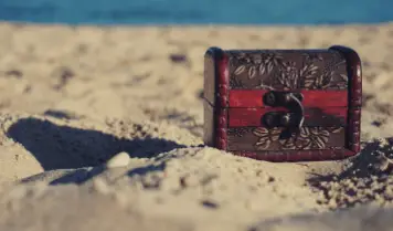 Treasure Chest On The Beach Sand