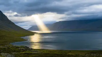 Heaven Open With Light Shining To Lake