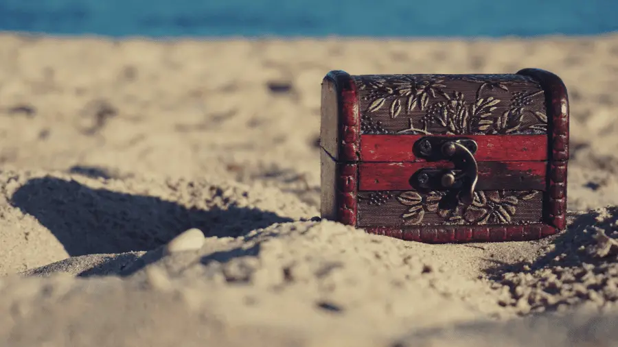 Treasure Chest On The Beach Sand