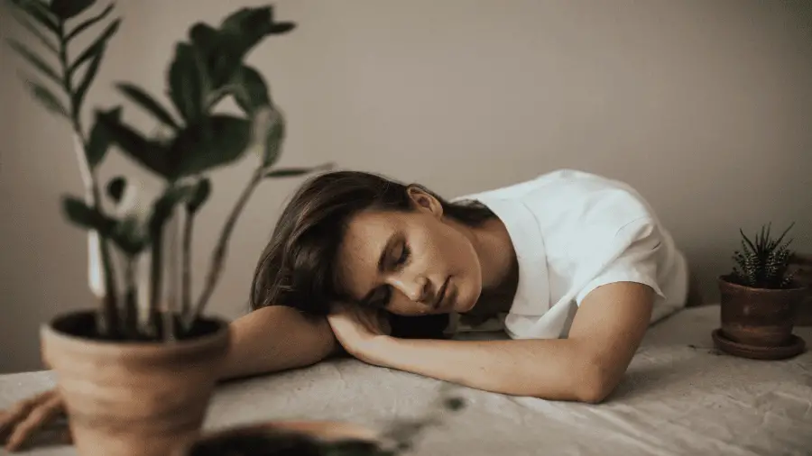 Resting Woman On Table With Plants 900x506