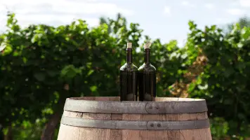 Two Wine Bottles On Barrel Winery 356x200